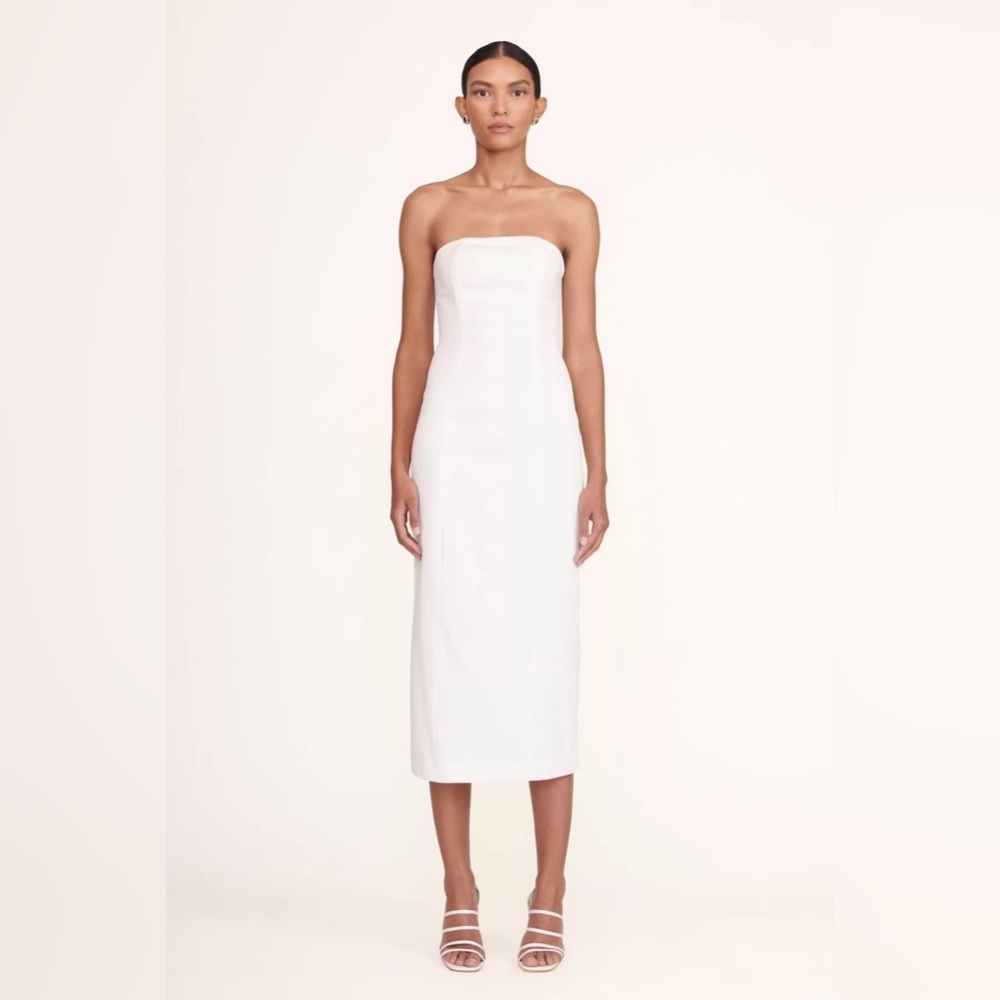 STAUD Strapless White Dress